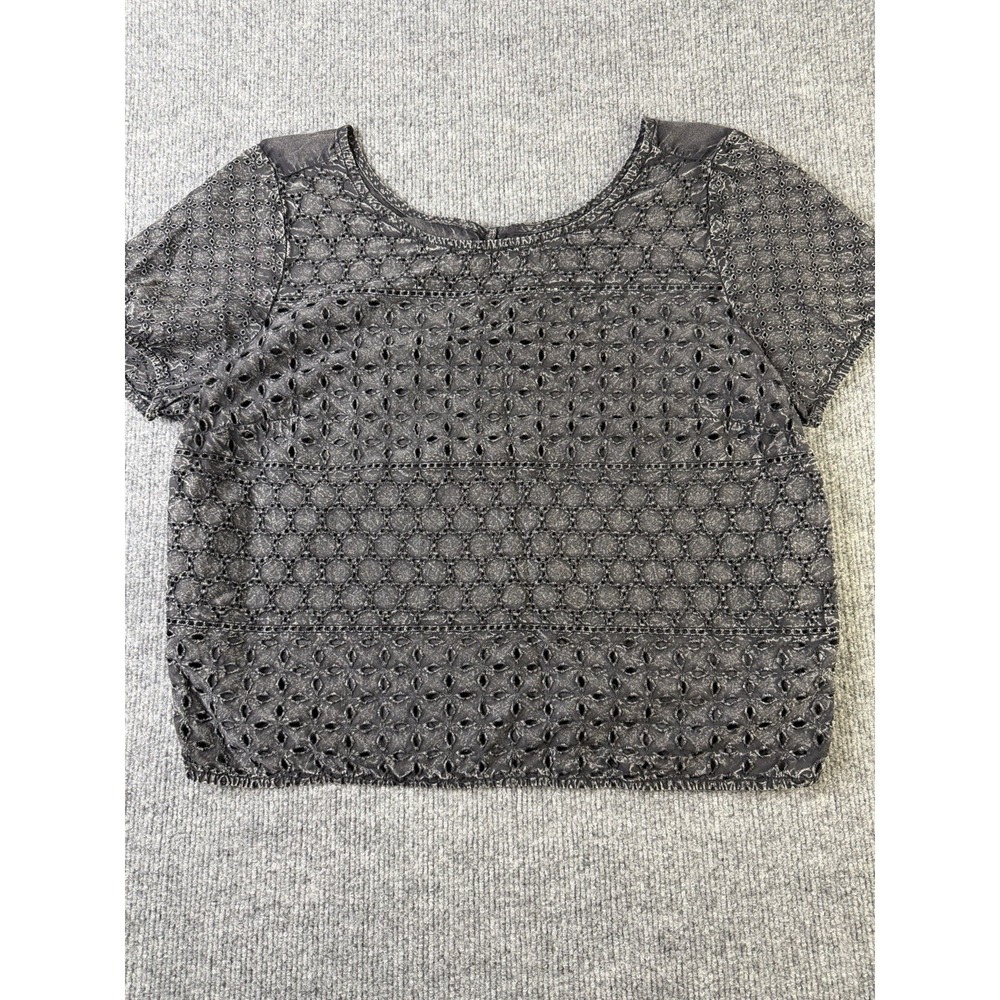American Eagle Acid Wash Charcoal Eyelet Embroidered Blouse‎ Boho Top Women L